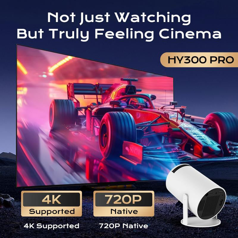 Hy300Pro+ Projector Outdoor Mini Projector 4K Decoding Portable Projector with 5G Wifi 6 & BT 5.0 720P Full HD 160 ANSI Lumens Portable Home Theater