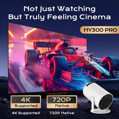 Hy300Pro+ Projector Outdoor Mini Projector 4K Decoding Portable Projector with 5G Wifi 6 & BT 5.0 720P Full HD 160 ANSI Lumens Portable Home Theater