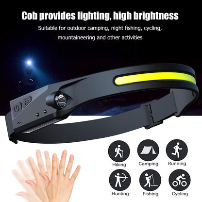 COB LED Induction Riding Headlamp Flashlight USB Rechargeable Waterproof Camping Headlight with All Perspectives Hunting Light