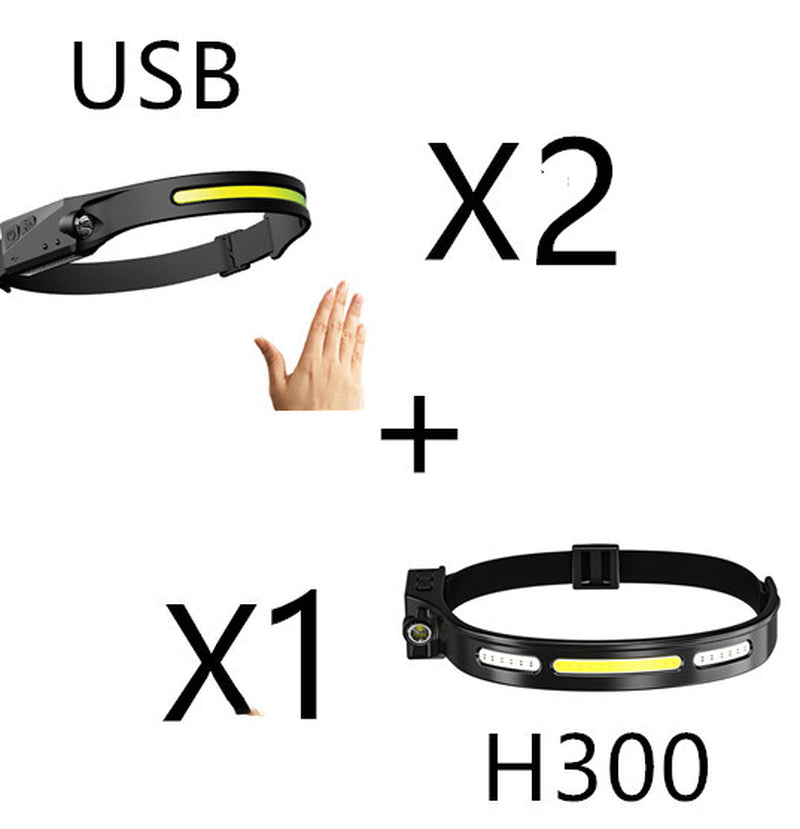 COB LED Induction Riding Headlamp Flashlight USB Rechargeable Waterproof Camping Headlight with All Perspectives Hunting Light