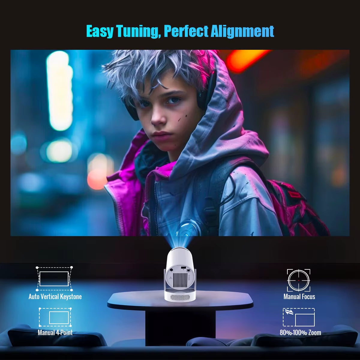 HY300 Pro+ 4K Android 11 Portable Projector 8000 Lumens Wifi 6 BT5.4 Outdoor Theater 5W Hifi Speaker 720P HD Supported