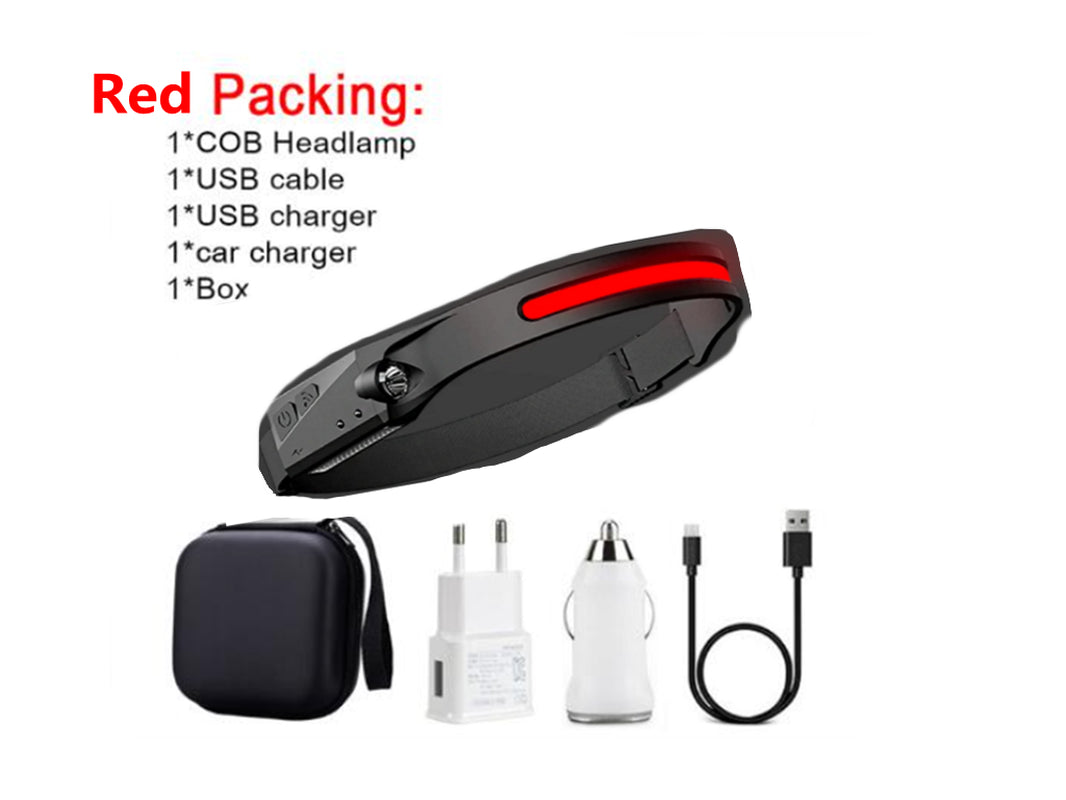 COB LED Induction Riding Headlamp Flashlight USB Rechargeable Waterproof Camping Headlight with All Perspectives Hunting Light