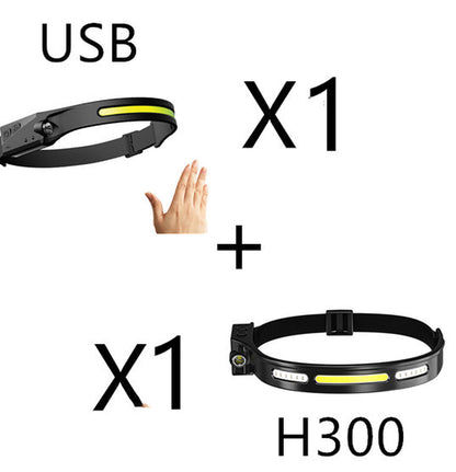 COB LED Induction Riding Headlamp Flashlight USB Rechargeable Waterproof Camping Headlight with All Perspectives Hunting Light