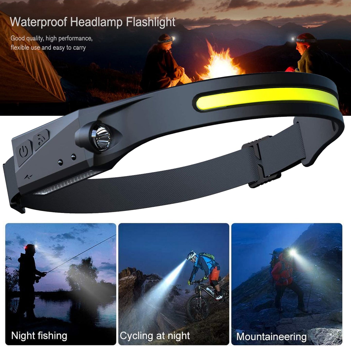 COB LED Induction Riding Headlamp Flashlight USB Rechargeable Waterproof Camping Headlight with All Perspectives Hunting Light